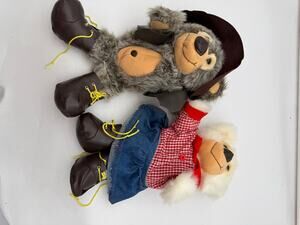Vintage Plush Hand Puppets Lot of 2 Cowboy & Cowgirl Bears
